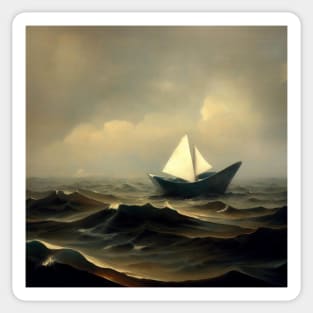 Paper boat in rough seas Sticker